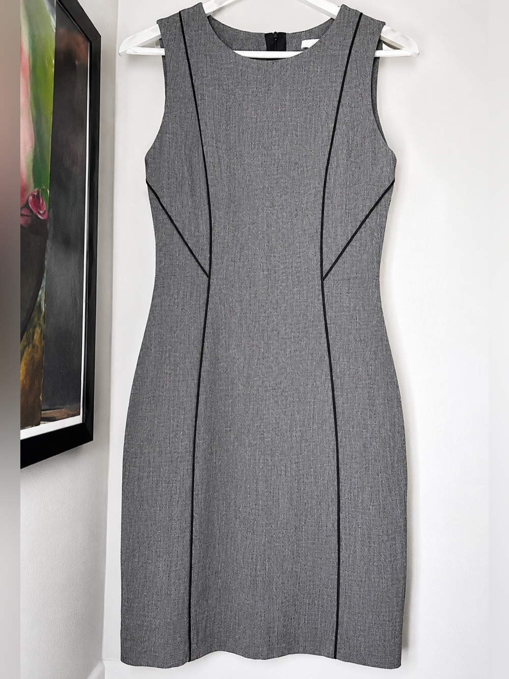 H&M Tailored Sheath Dress Gray Size 6 Bodycon Panel Structured Office Chic - Picture 3 of 10